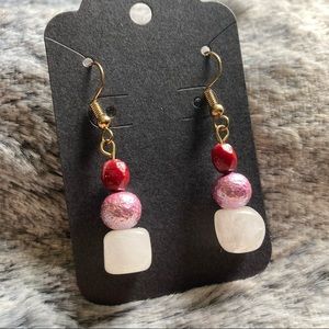 4/$10 Rose Quartz, Pink & Maroon Glass Earrings